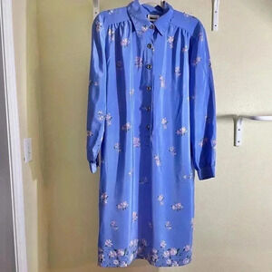 Leslie Fay Floral Shirt Dress Periwinkle Sz 12